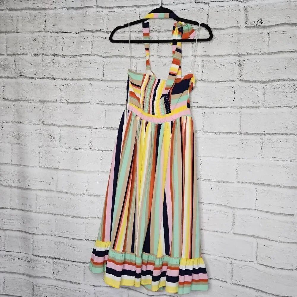 Modcloth Womens Multicolor Frequent Piquant Stripe Ruffle Hem Halter Dress Small - Picture 8 of 15